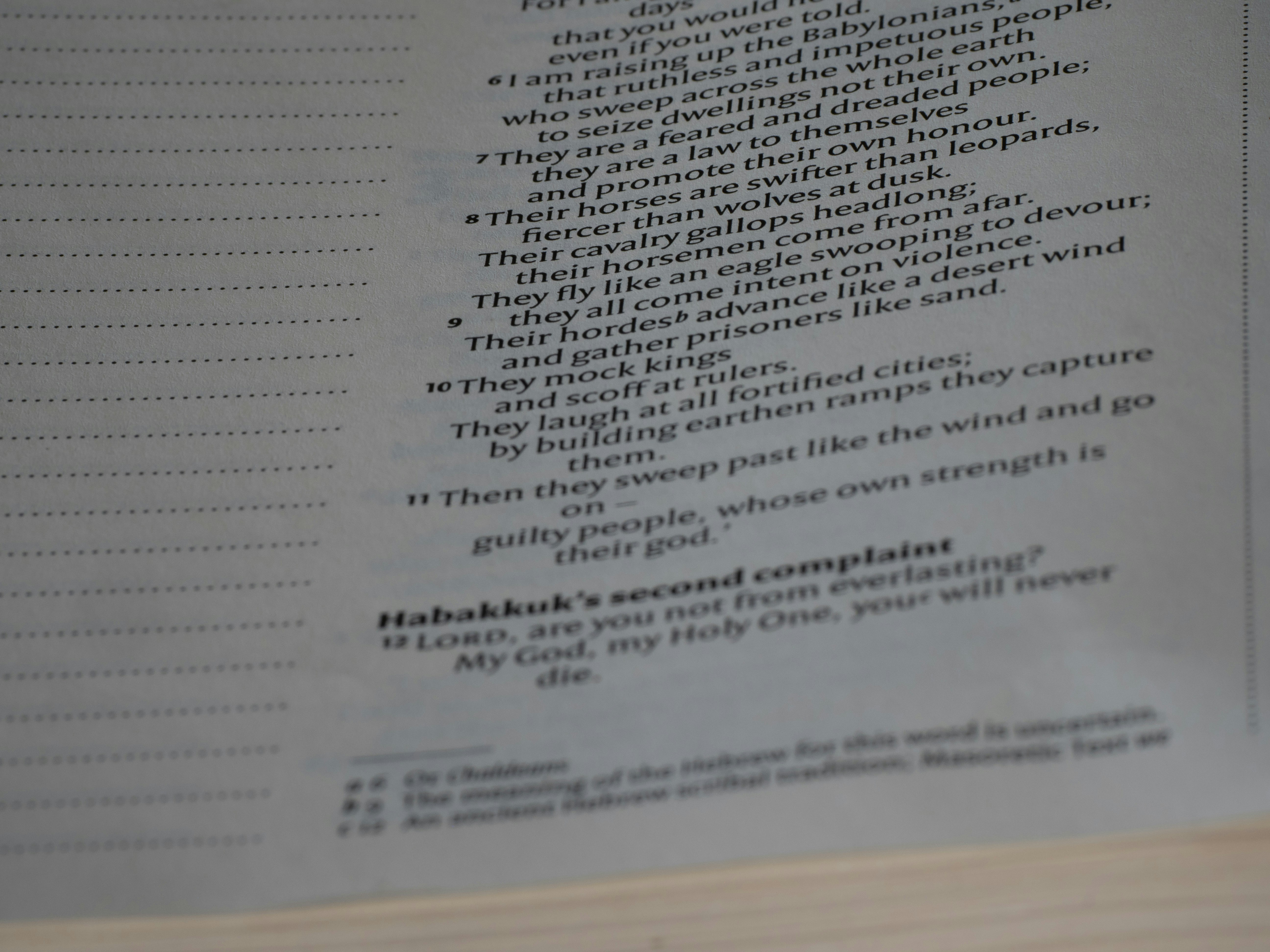 close up, bokeh, macro, blur, blurred background, close focus, bible, old testament, hebrew bible, christian, judaism, history, text, reading, bible study, devotions, New International Version, type, typography, canon, christianity, scripture, old testament, hebrew bible, habakkuk, minor prophet, Habacuc,