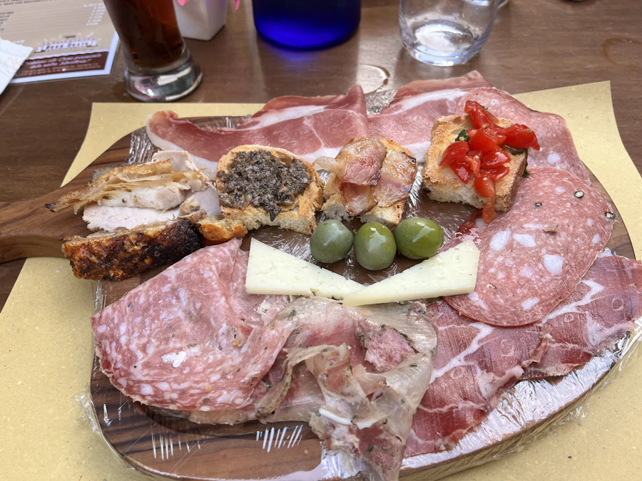 A board of assorted Italian cheeses and meats