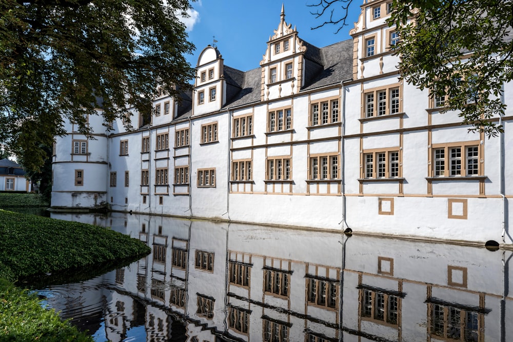 le reflet d’un bâtiment dans l’eau