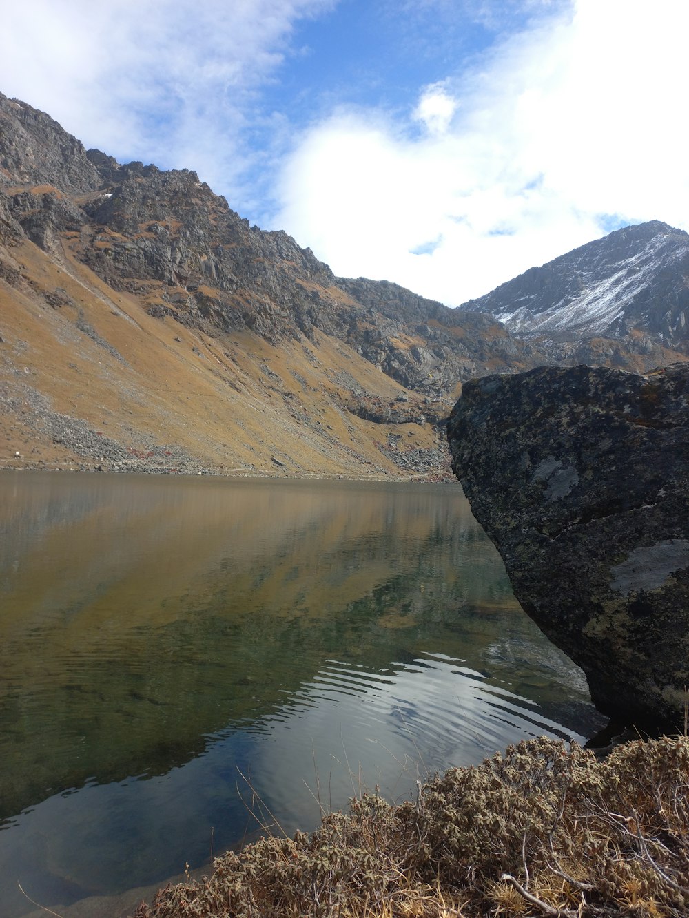 a body of water surrounded by a mountain range