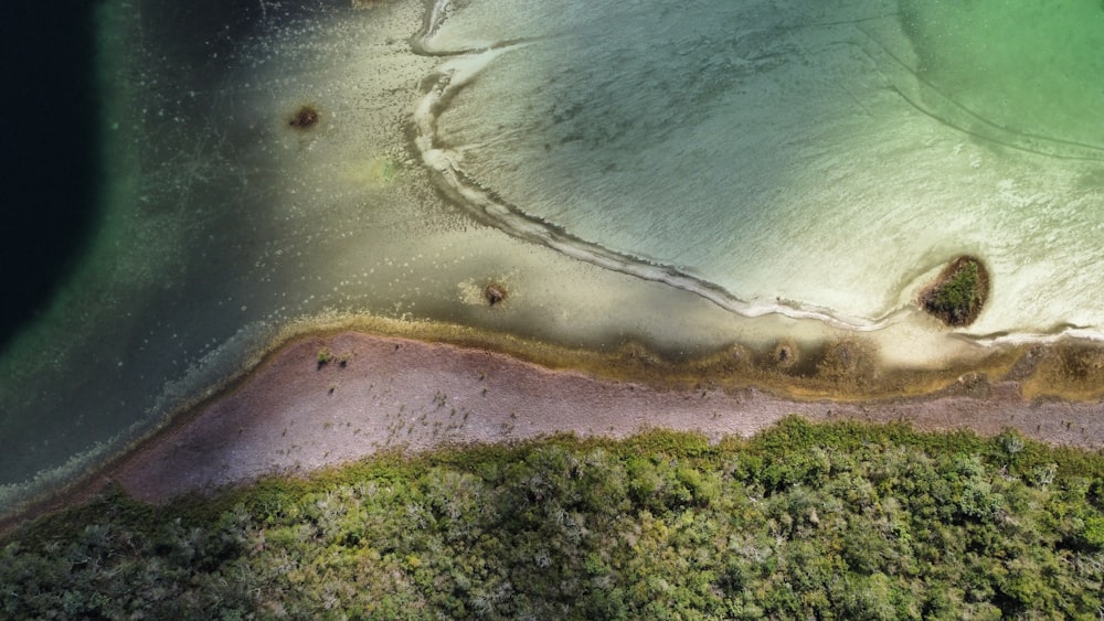 an aerial view of a body of water