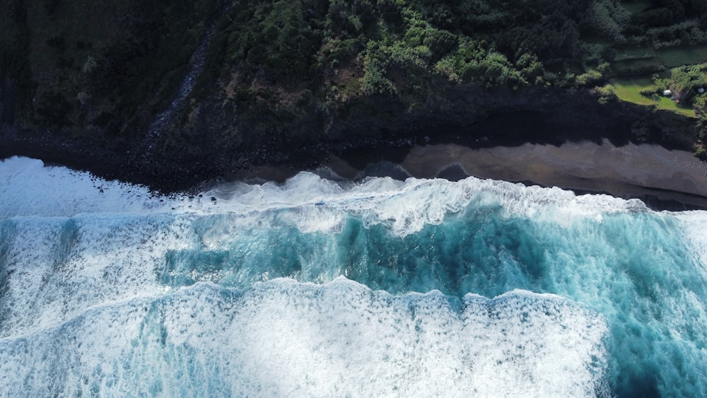 an aerial view of a body of water