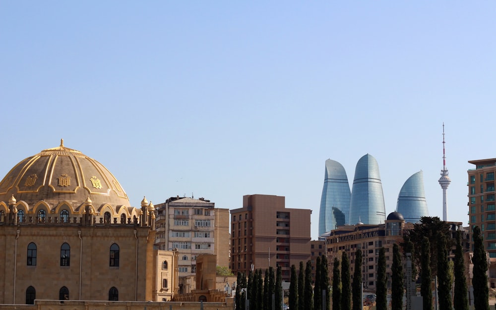 a view of a city with tall buildings