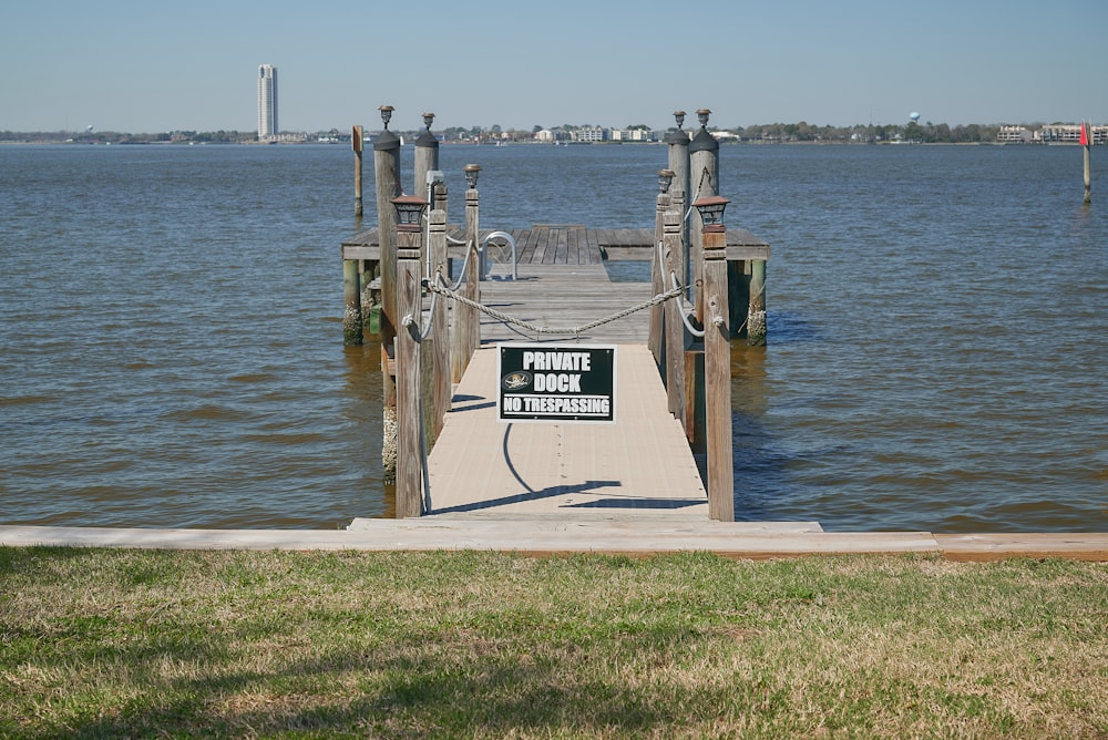 a dock with a sign that says private stock on it