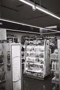 a black and white photo of a store