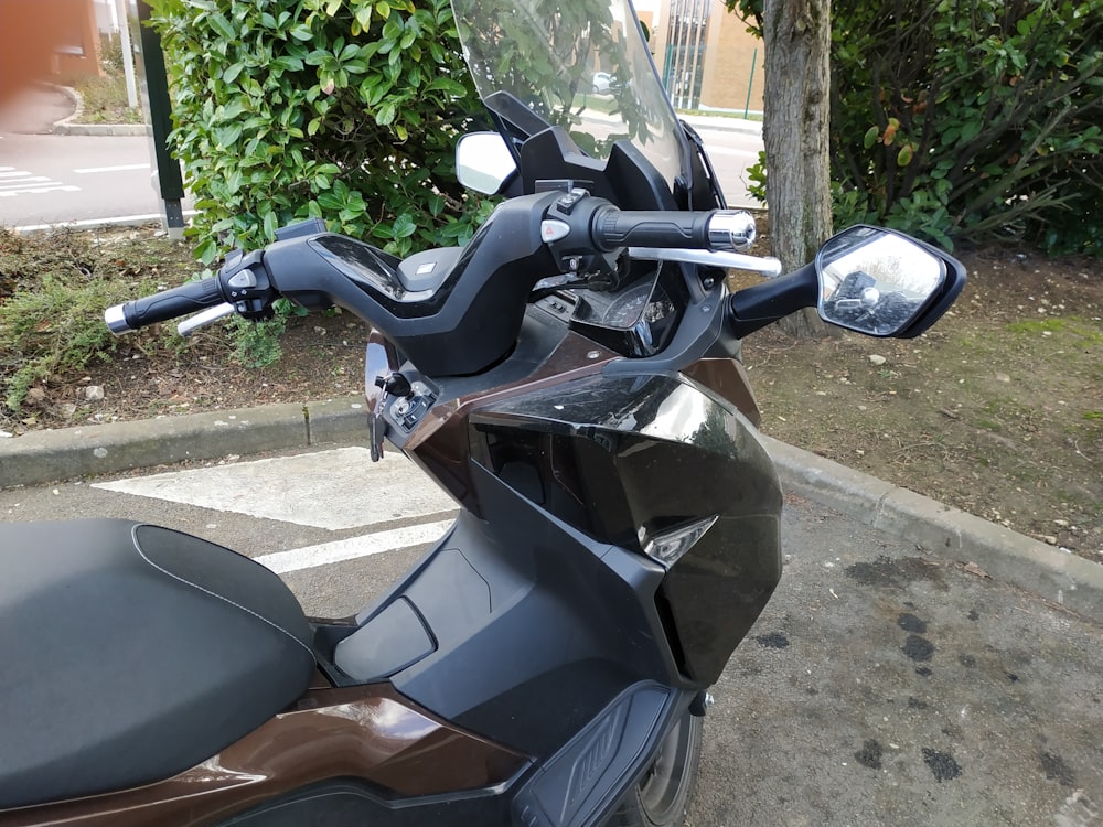 a motorcycle parked on the side of the road