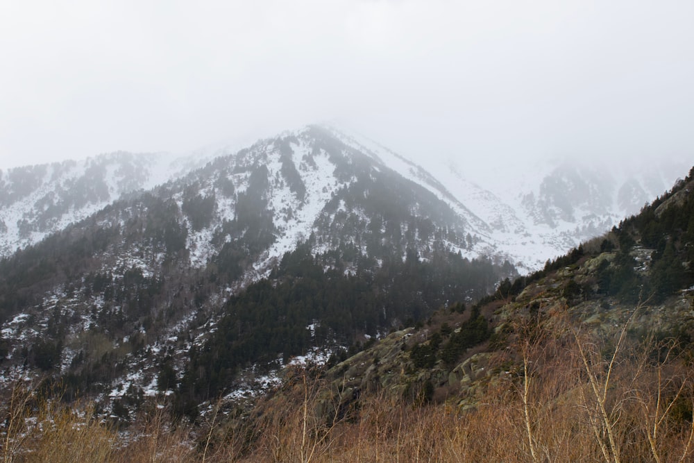 a mountain covered in snow on a cloudy day