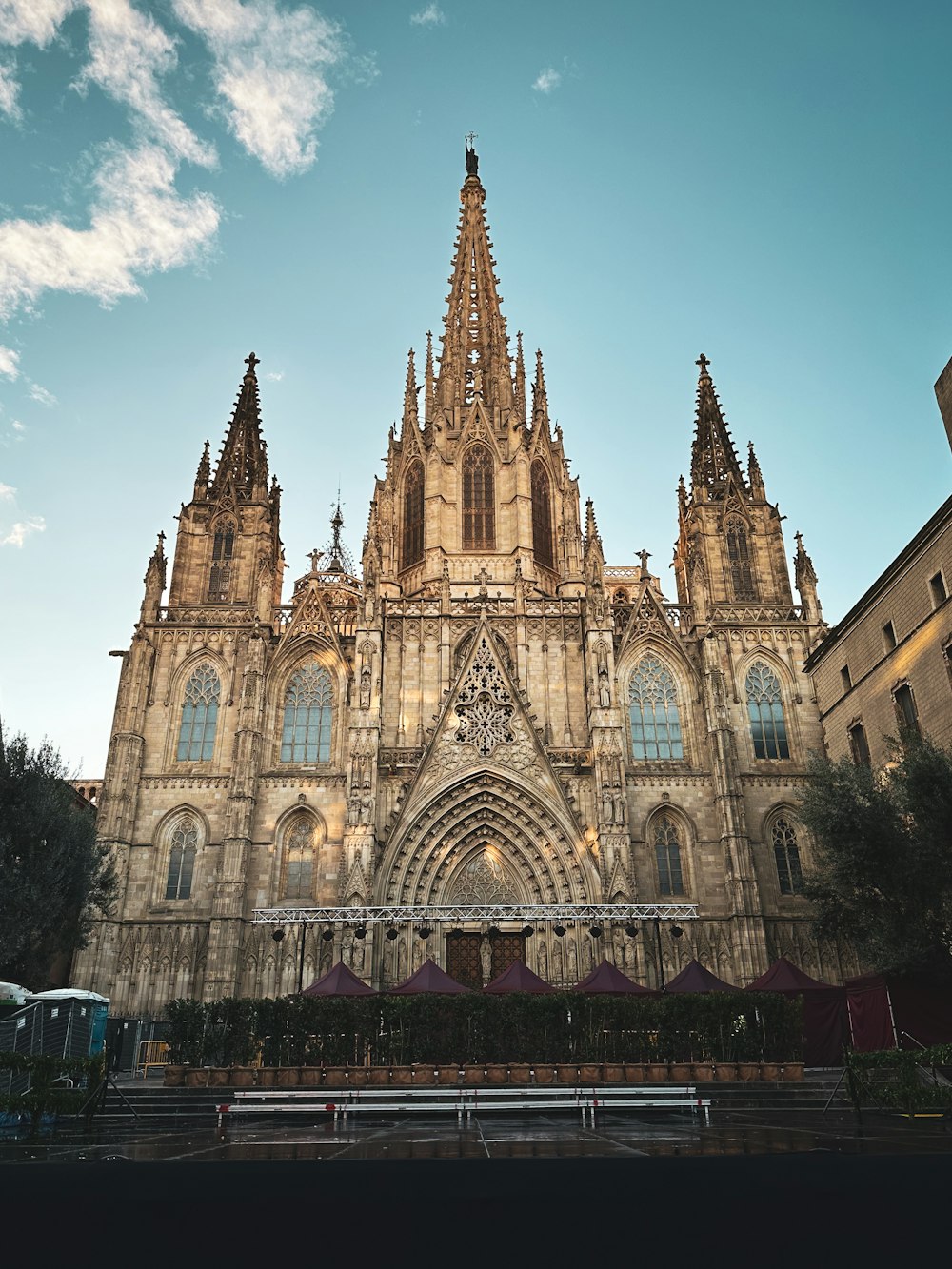 a large cathedral with a clock on the front of it