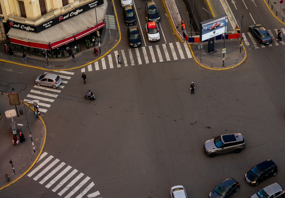 an aerial view of a busy city street