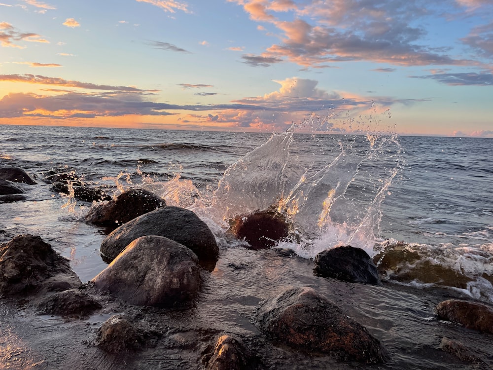 a large body of water surrounded by rocks