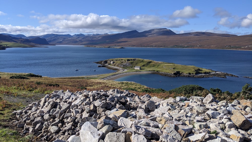 a large body of water surrounded by mountains