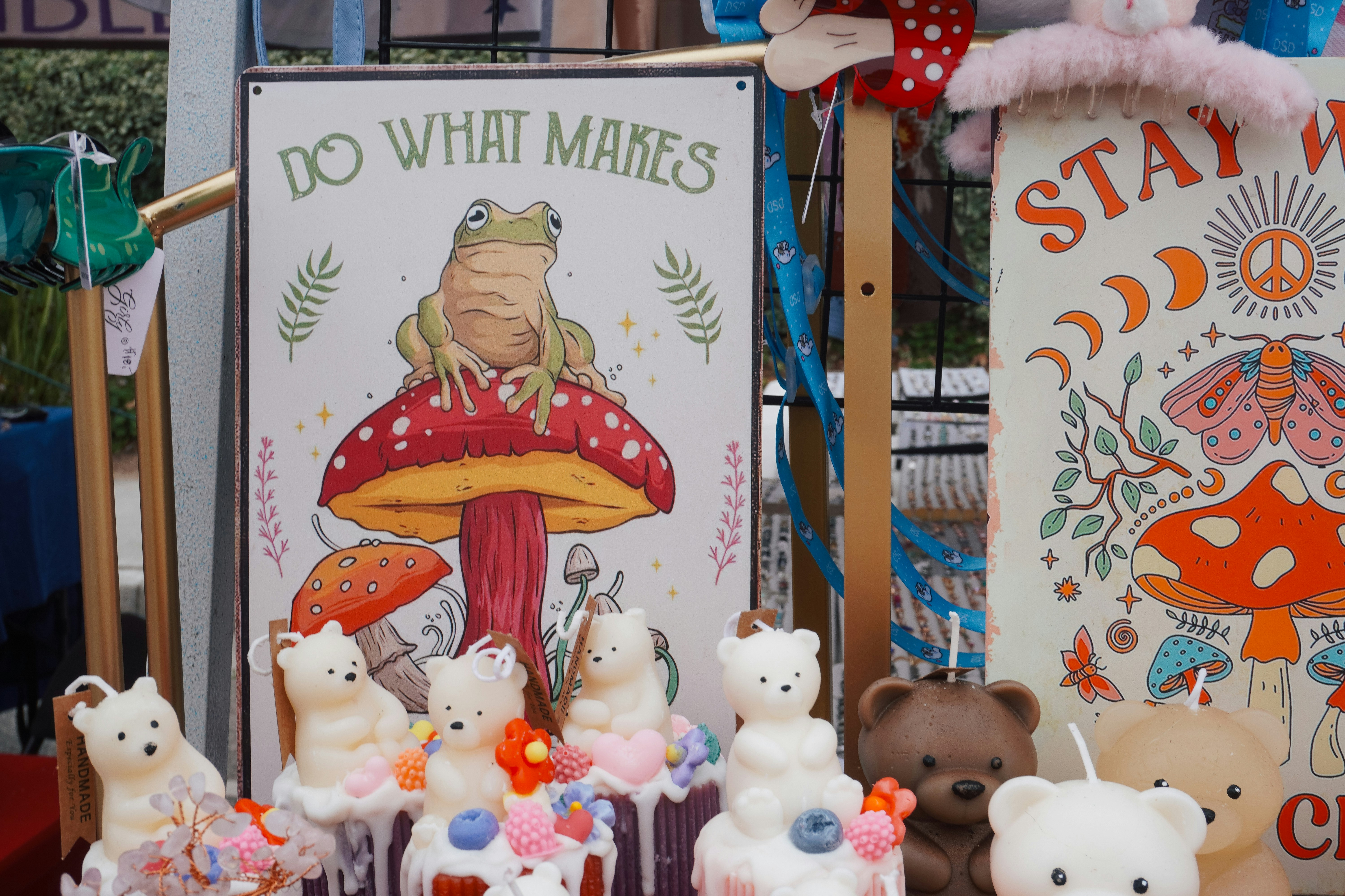 a group of stuffed animals sitting on top of a table