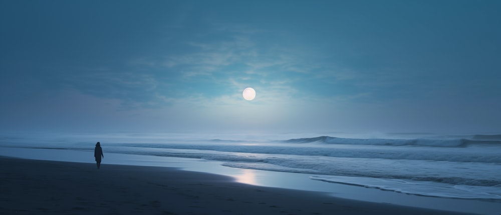 a person standing on a beach next to the ocean