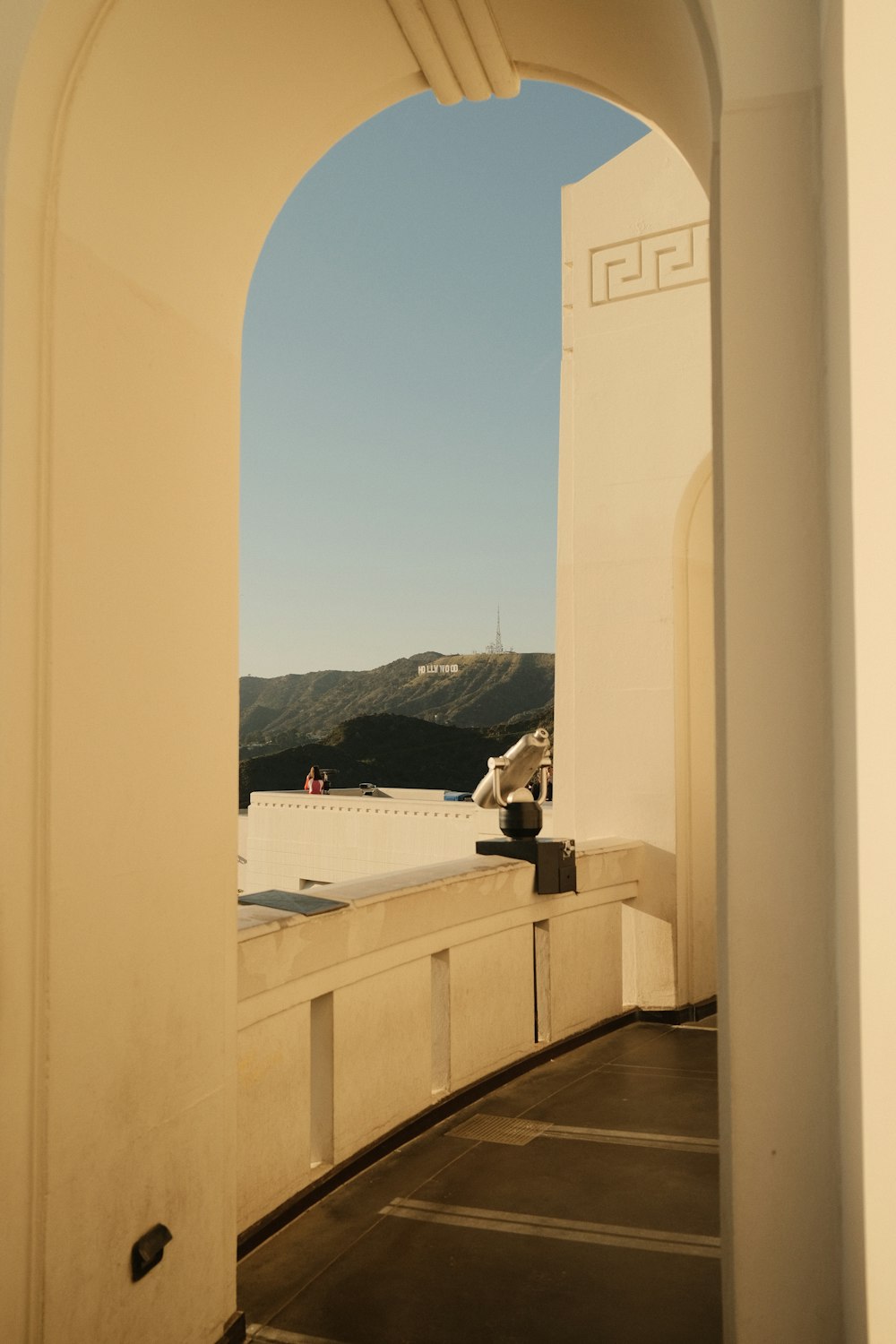 a view of a building through an archway