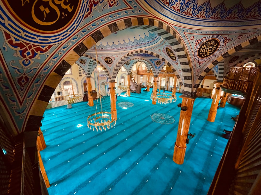 a large indoor swimming pool in a building