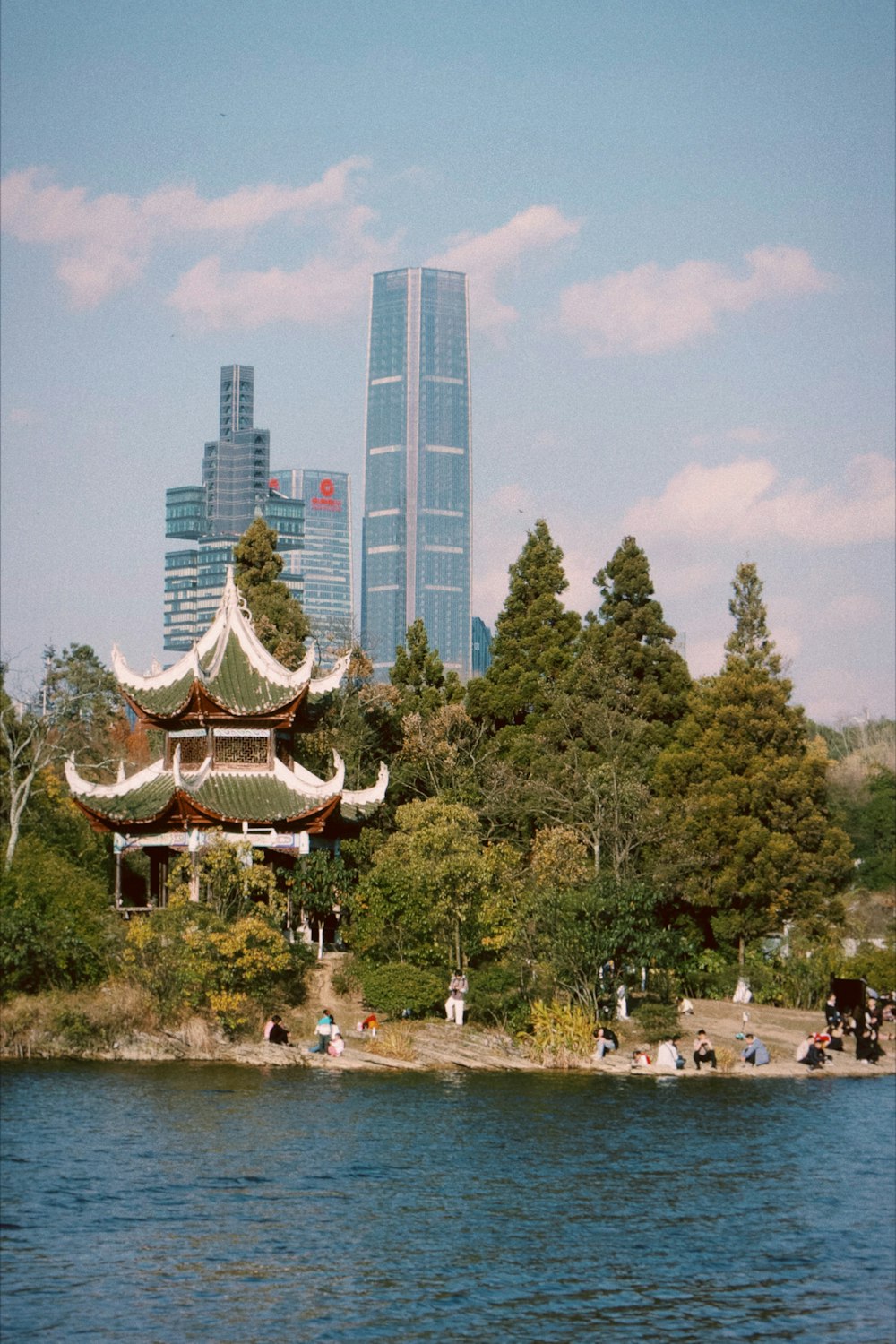 a large body of water surrounded by tall buildings