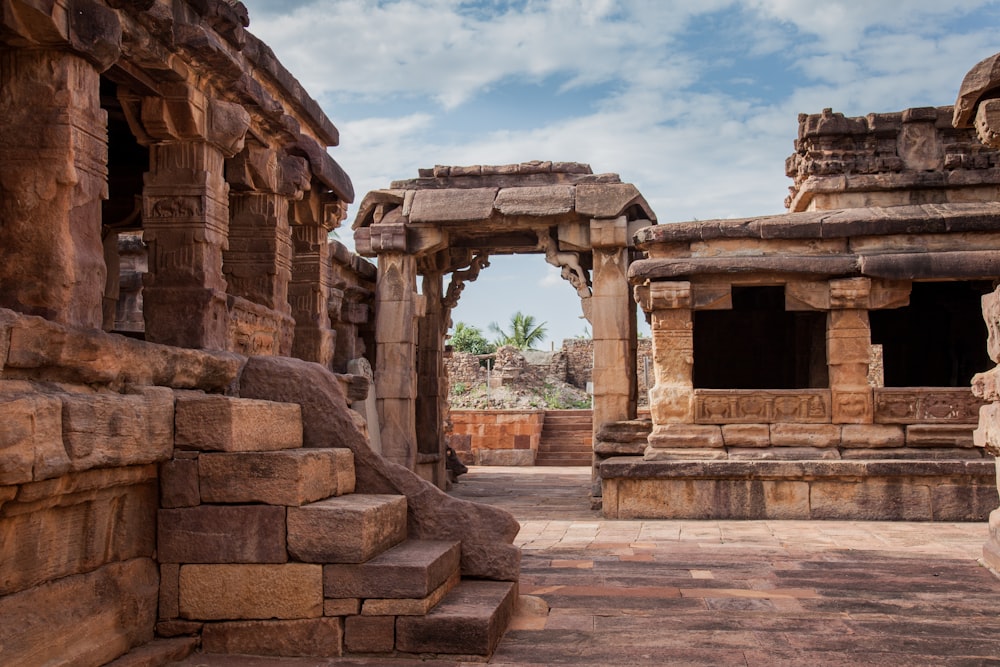 a group of stone structures sitting next to each other