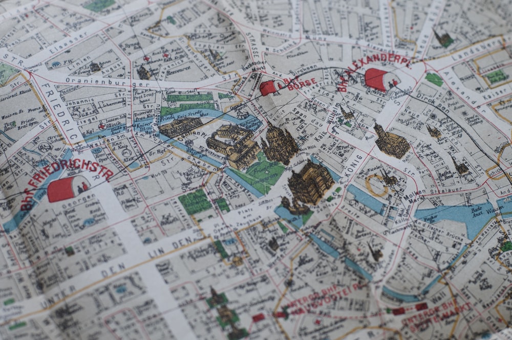 a close up of a map of a city