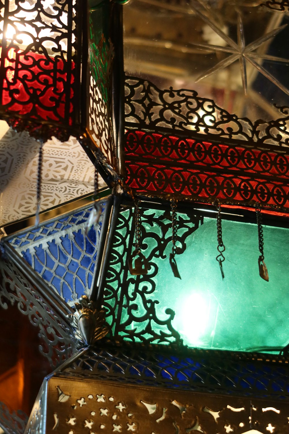 a close up of a light fixture with many different colors