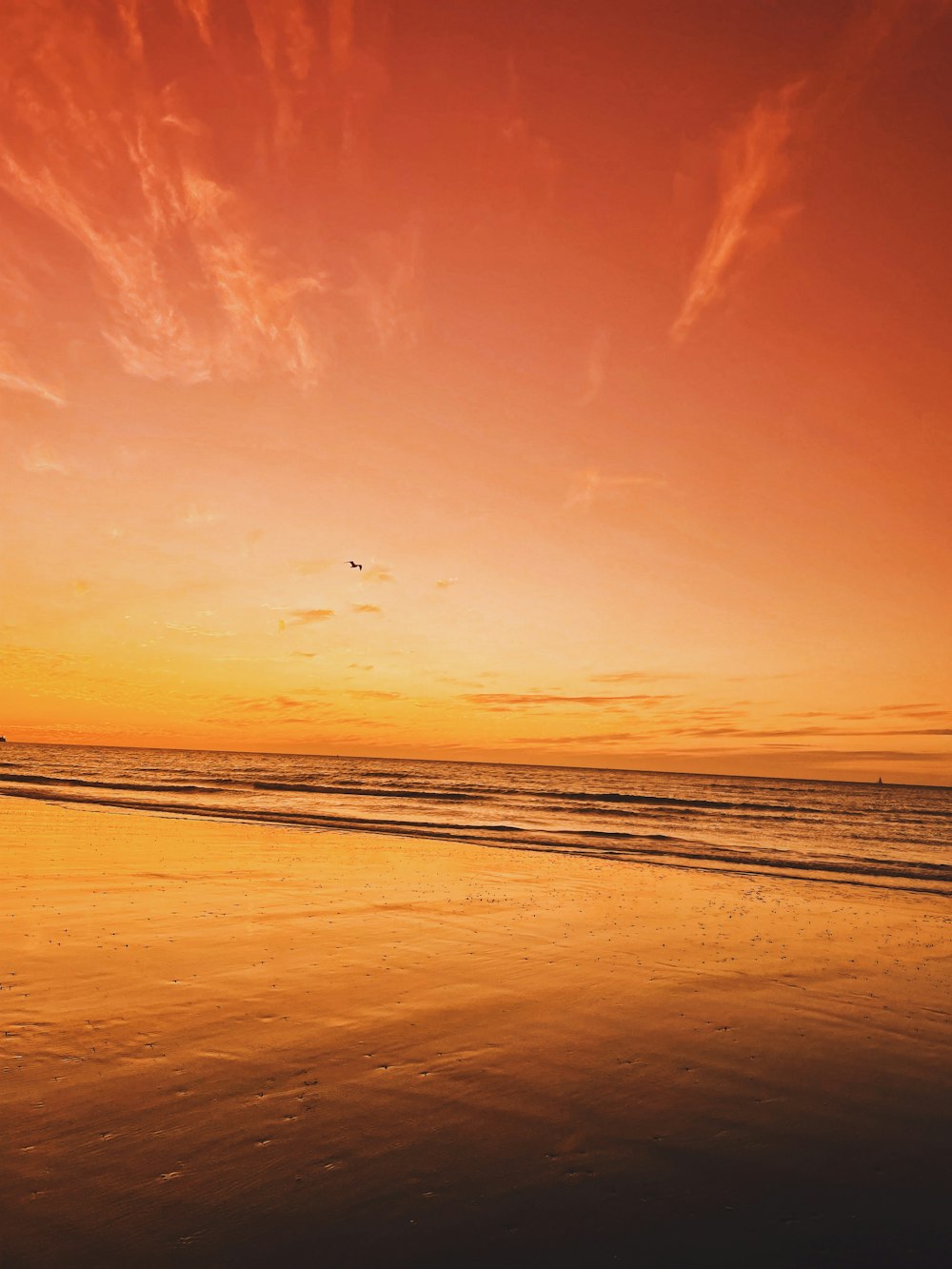 uma pessoa caminhando na praia ao pôr do sol