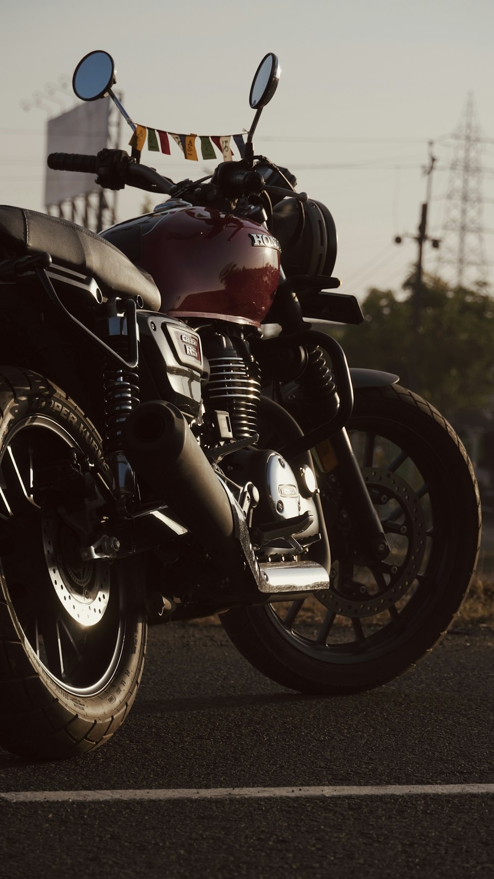 a motorcycle parked on the side of the road