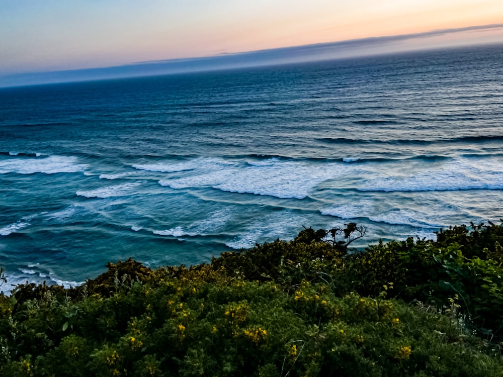 a view of a body of water from a hill