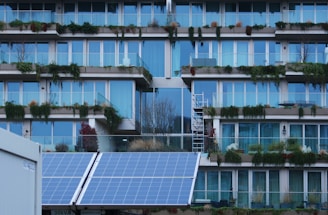 a building with a bunch of windows and a ladder