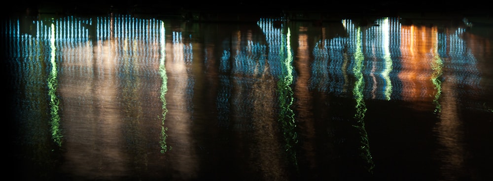 Un grupo de árboles reflejados en un cuerpo de agua