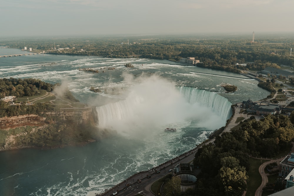 a view of the niagara falls from a helicopter