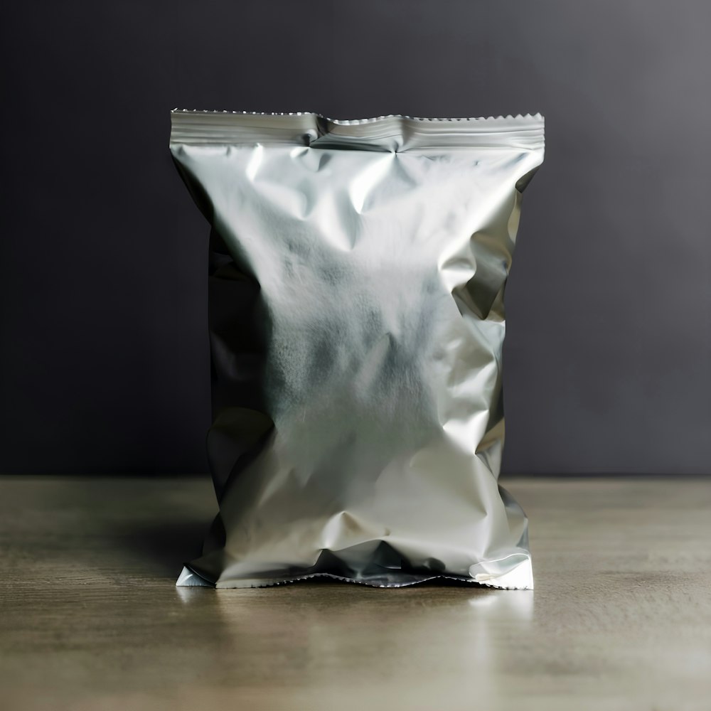 a close up of a bag of food on a table