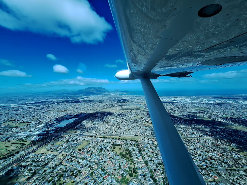 an aerial view of a city from a plane