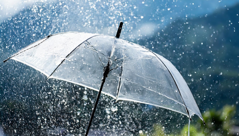 a person holding an umbrella in the rain