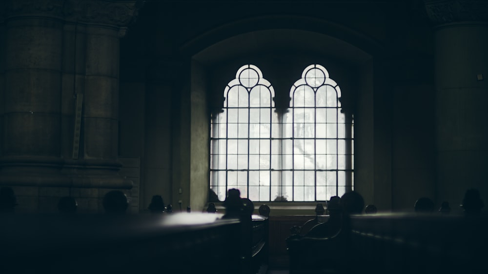 a church with a large stained glass window