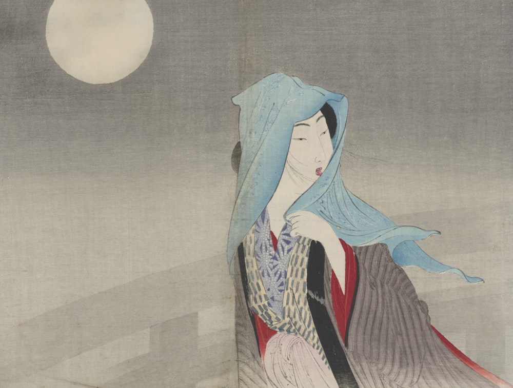 a painting of a woman in a kimono