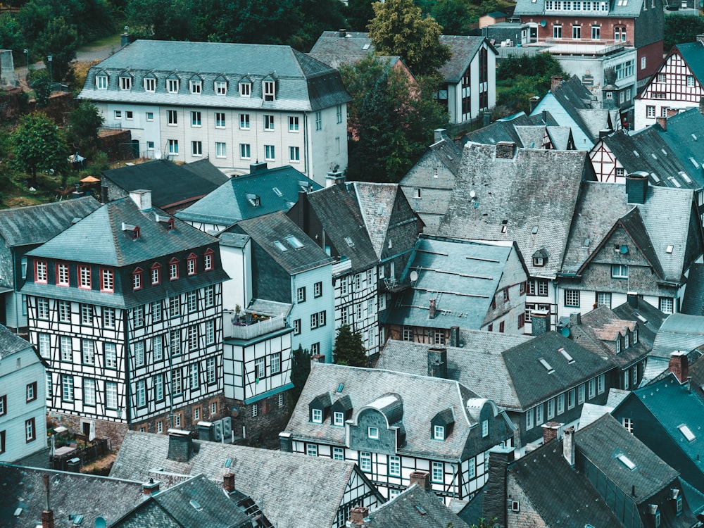 an aerial view of a city with lots of buildings