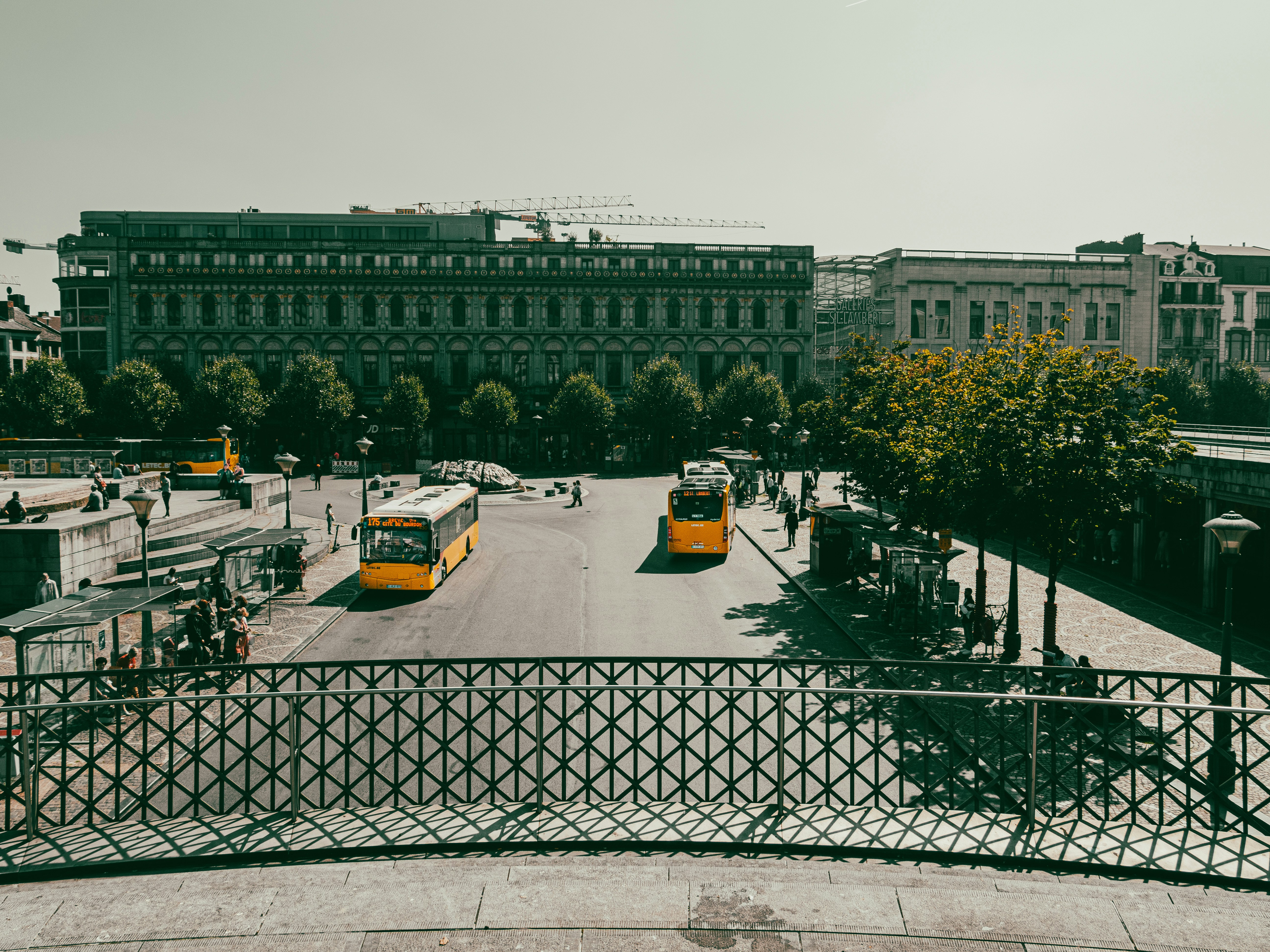 a view of a city street from a bridge
