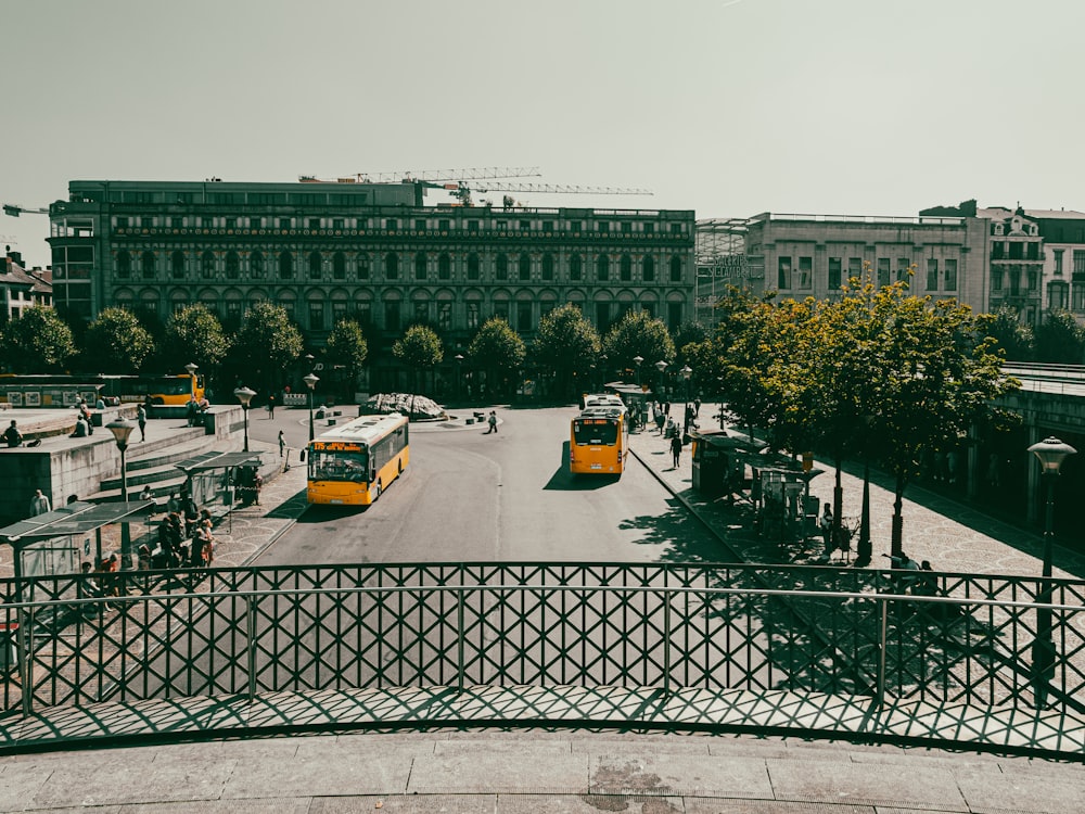 a view of a city street from a bridge