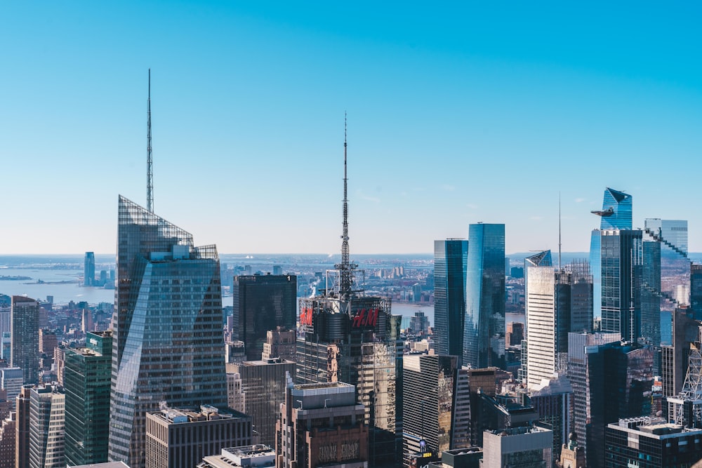 a view of a city with tall buildings