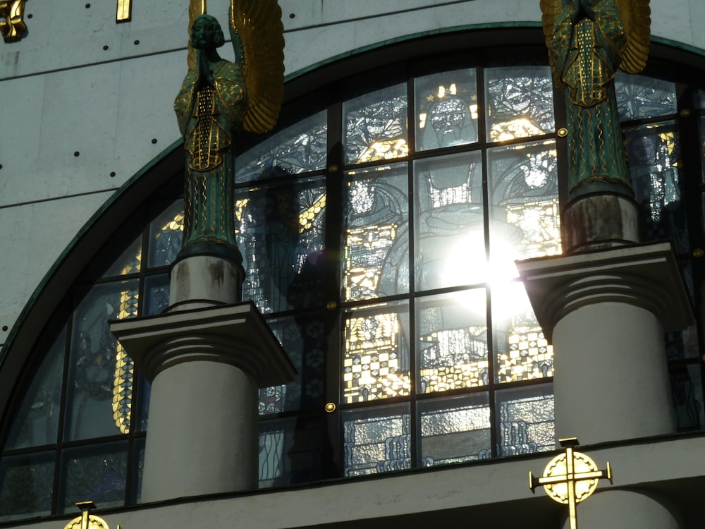 the sun shines through the windows of a church