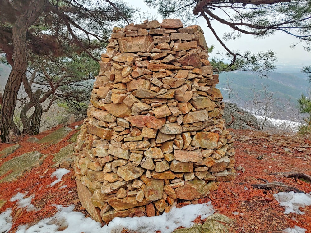 a pile of wood sitting on top of a snow covered ground