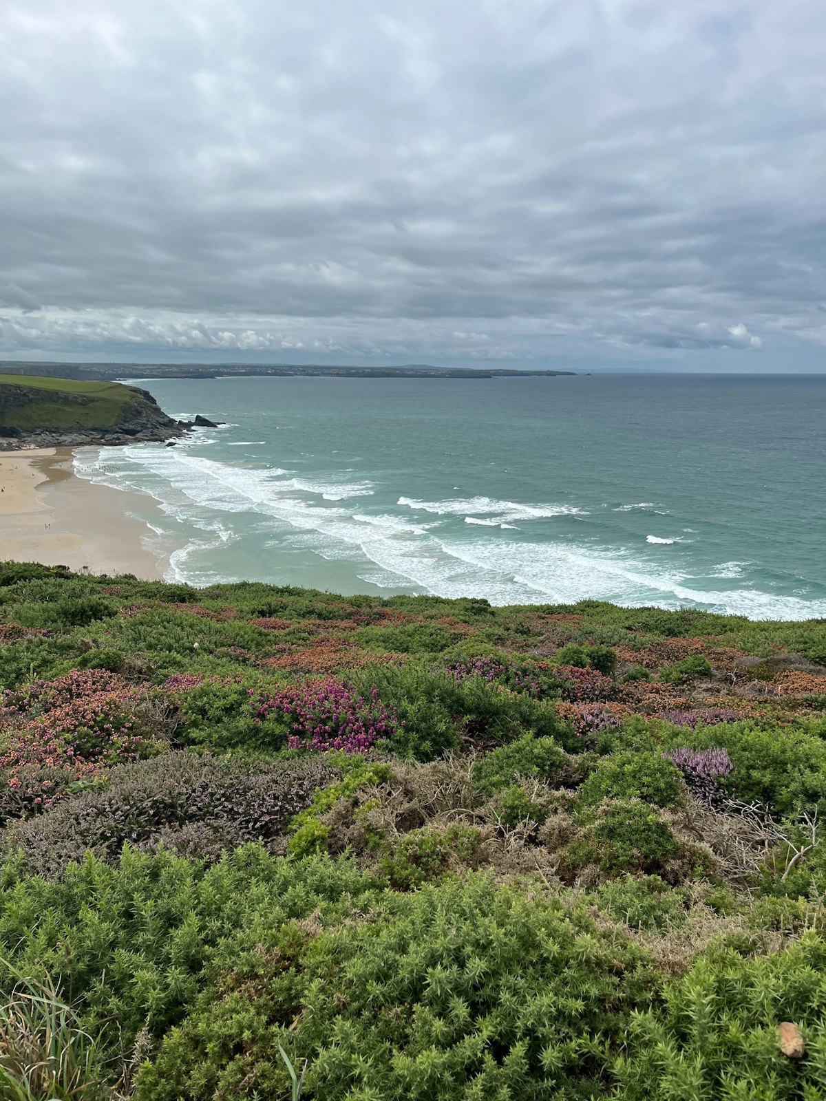 Scenic view of a beach and the ocean at Newquay Cornwall