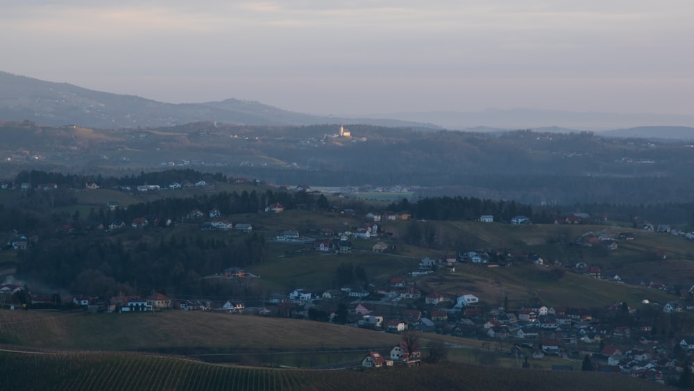 a view of a small town in the distance