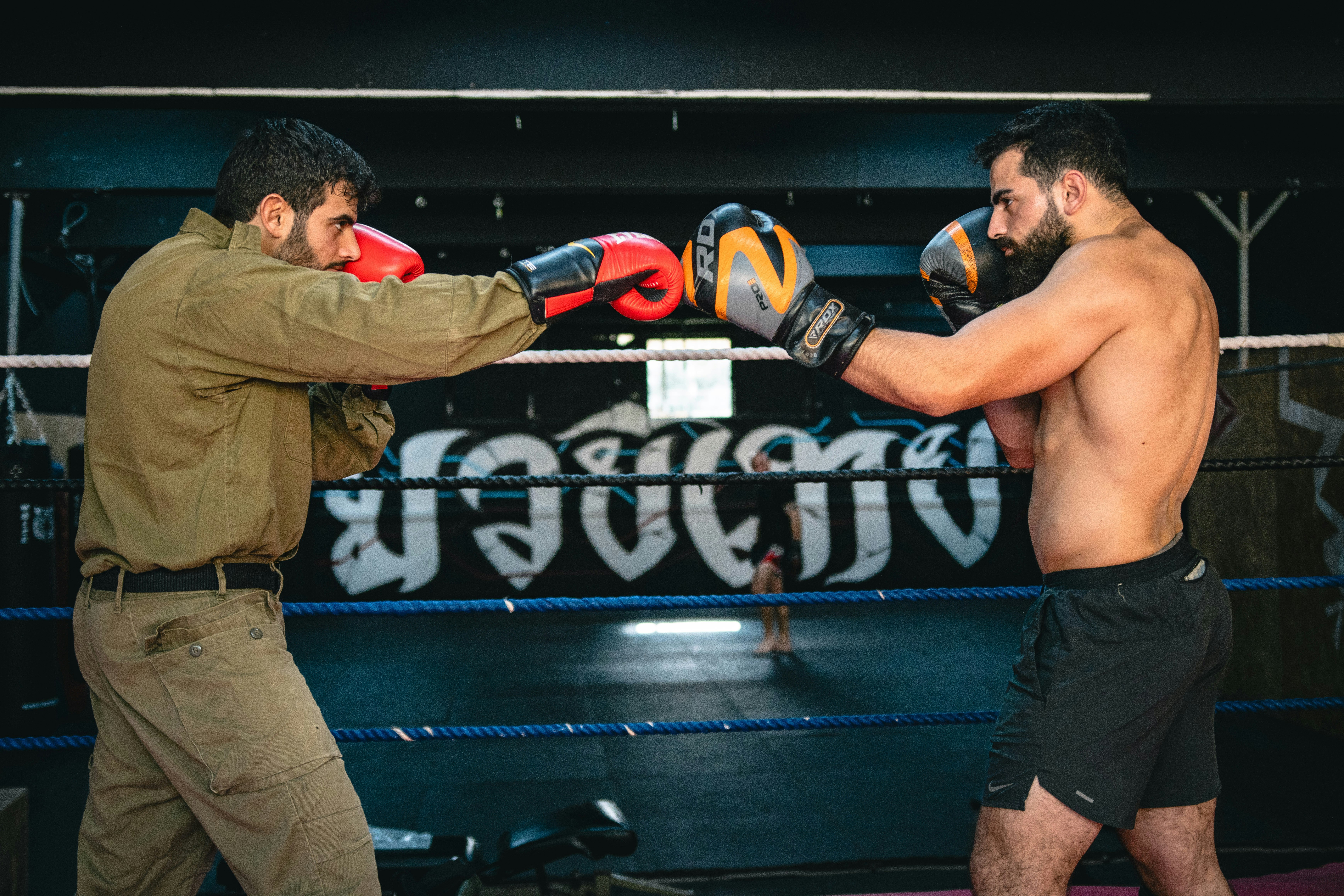 Fighter in a standard orthodox fighting stance - Spinning back kick