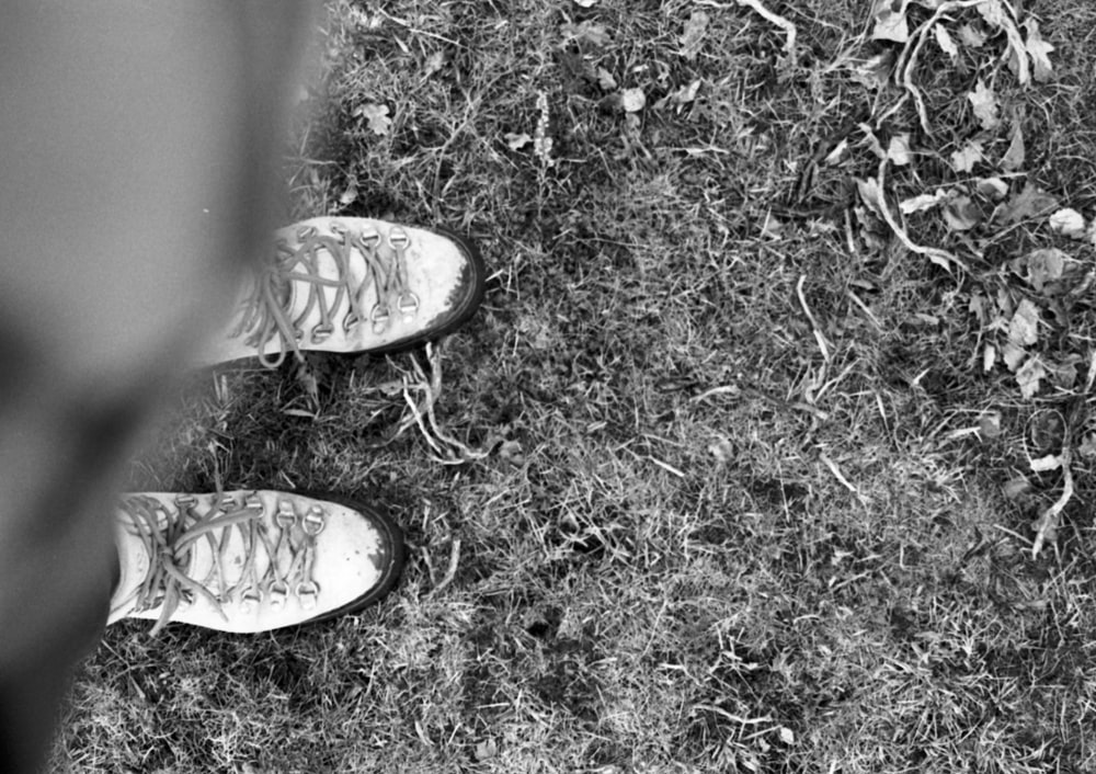 a black and white photo of a pair of shoes