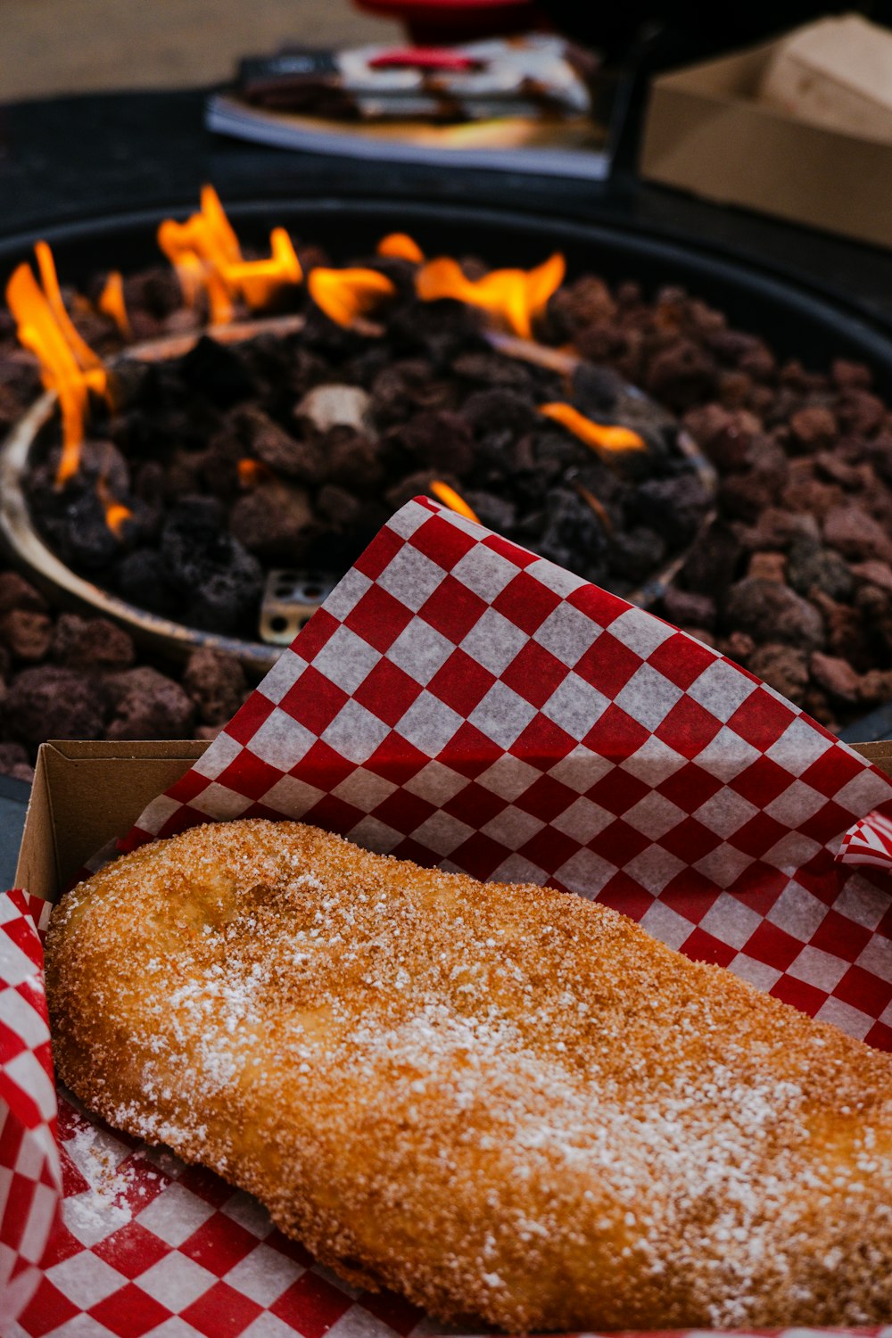 a close up of a box of food on a table