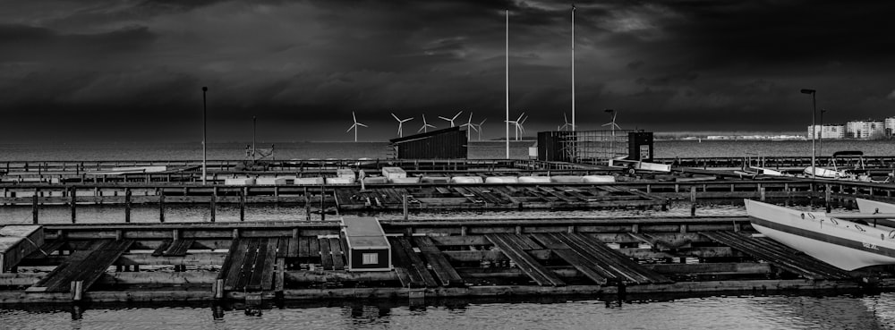 a black and white photo of a boat in the water