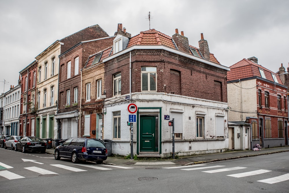 a row of buildings on a city street