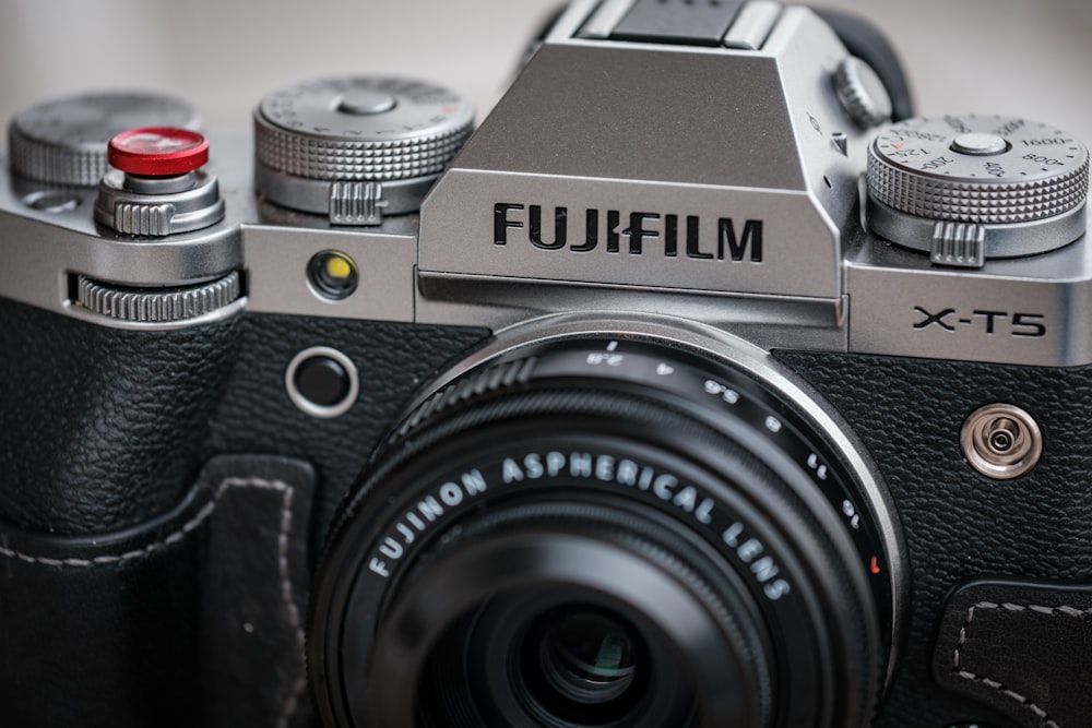 a close up of a camera on a table