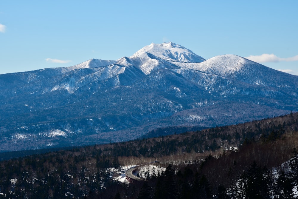 a view of a mountain range with snow on it