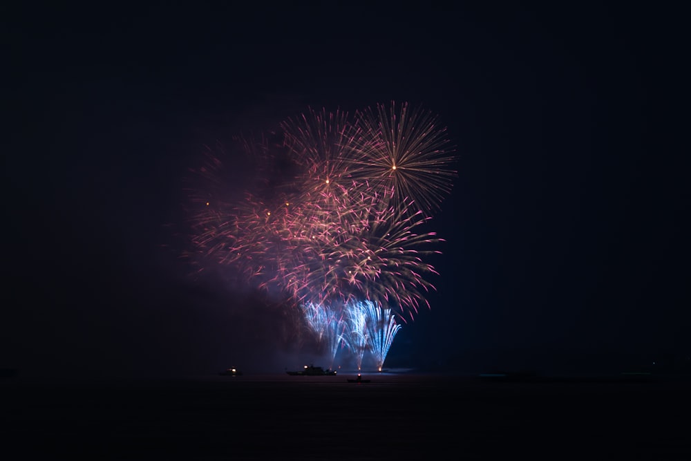 a large fireworks is lit up in the night sky